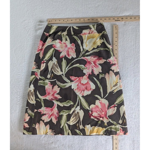 Talbots Silk & Cotton Midi Aline Skirt Gray w/ Floral Print Women's Sz 6 Office - Picture 1 of 7